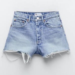 Zara Frayed High Rise Denim Shorts